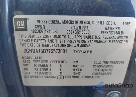 2007 Chevrolet Hhr Ls z USA, uszkodzony, nr VIN 3GNDA13D77S573801